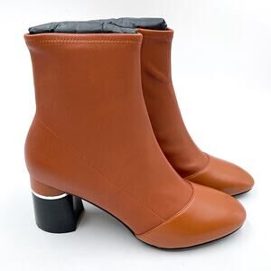 3.1 Phillip Lim Drum Boots Ankle Cognac Brown Leather Block Heel Sz 40.5 / 10